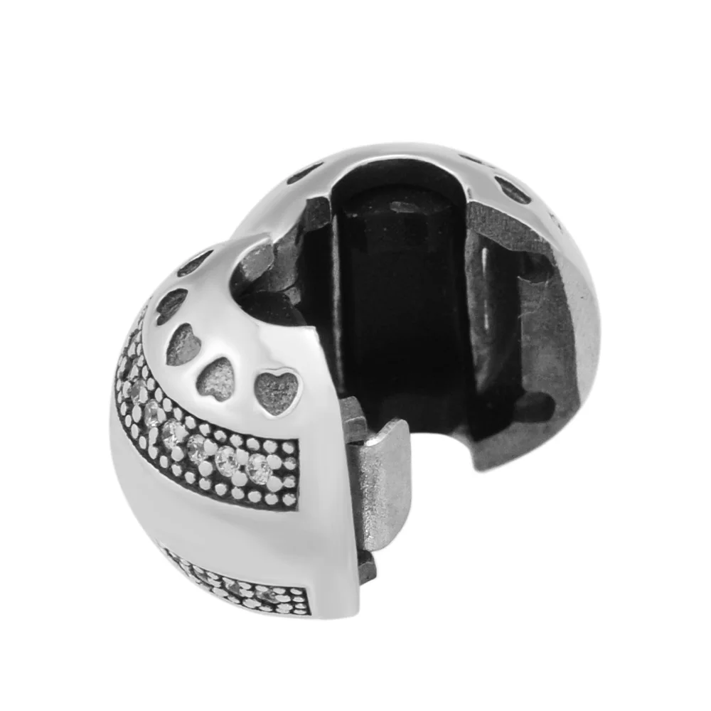 

DIY Fits for Pandora Charms Bracelets Signature Hearts Clip Beads with Clear CZ 100% 925 Sterling-Silver-Jewelry Free Shipping