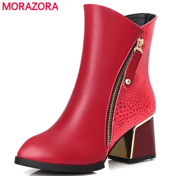 

MORAZORA 2020 Hot sale new arrive ankle boots for women fashion shoes high heels boots female zipper PU big size 34-43