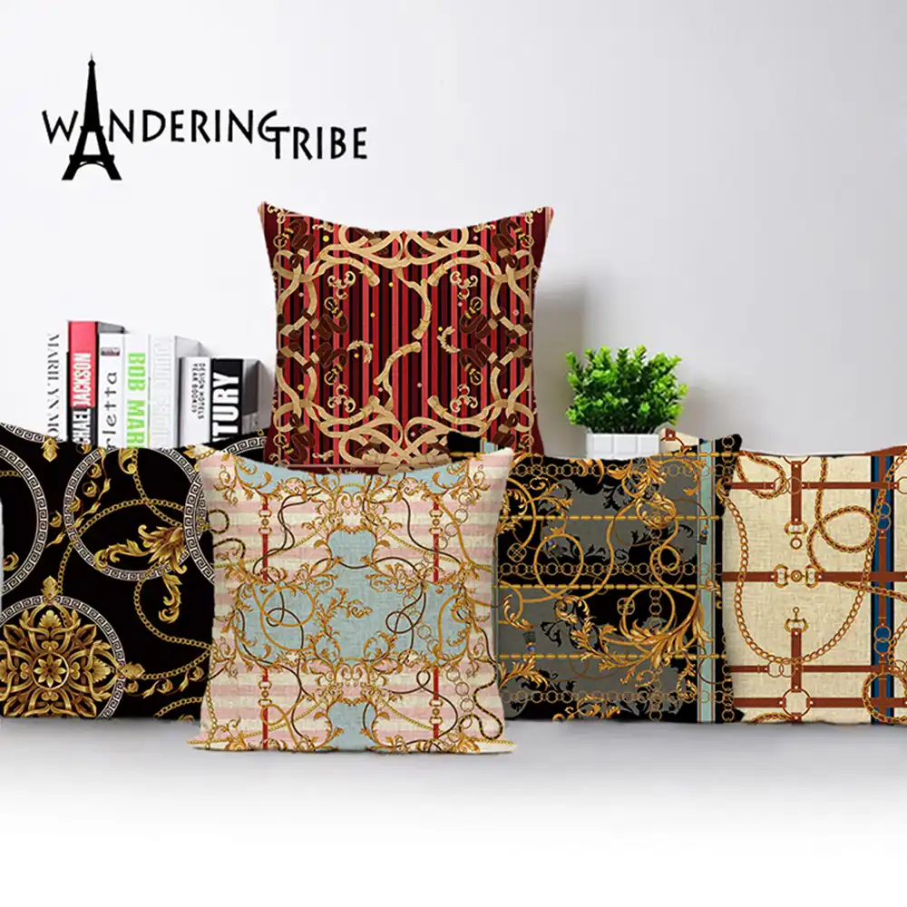 Luxury pillow Decorative pillowcase Printed pillowcase Seat cushion Gold and Red Patterned Pillow Bed pillow Home textile
