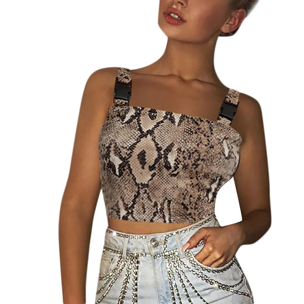 

Feitong Women Summer Sexy Sling Slim Fit Causal Wrapped chest Serpentine Print Vest Ladies Fitness Vest Women Clothing Tops