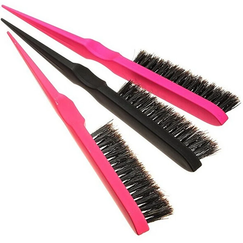 Salon Comb Hair Teasing Brush Three Row Natural Boar Bristle Hair Comb 