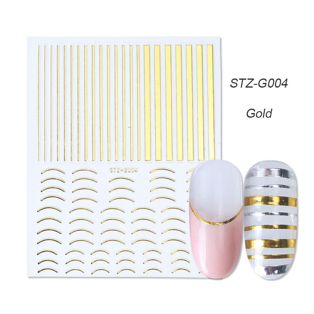 STZ-G004 Gold 1 шт золотые Серебристые 3D наклейки для ногтей прямые изогнутые вкладыши полосы ленты обертывания геометрический дизайн ногтей украшения BESTZG001-013 - Цвет: STZ-G004 Gold