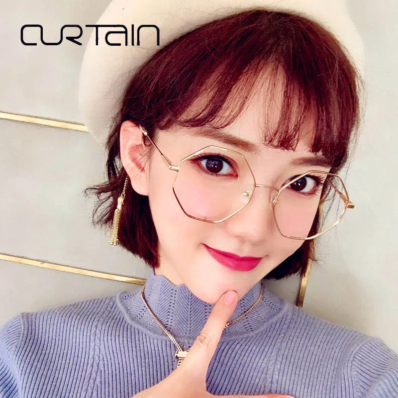 

CURTAIN 2019 Hot Hexagon Sunglasses Polygonal Frames Monochrome Clear Lenses Sunglasses Men's Retro Sunglasses women sunglasses