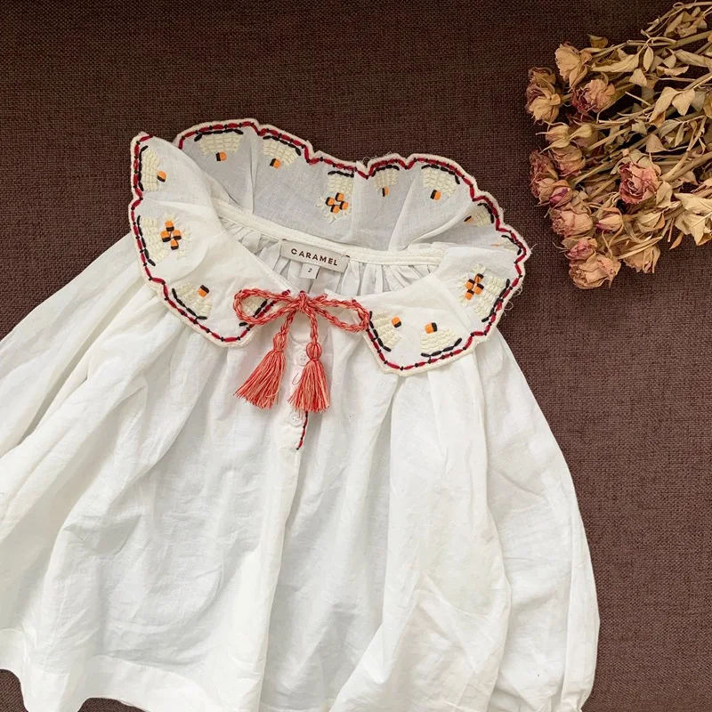 

Beautiful Autumn embroidery Girls Blouse White Blouse For Kid Girl Brand Desgin Girl Clothes Long Sleeve Loose Style Tops Tshirt