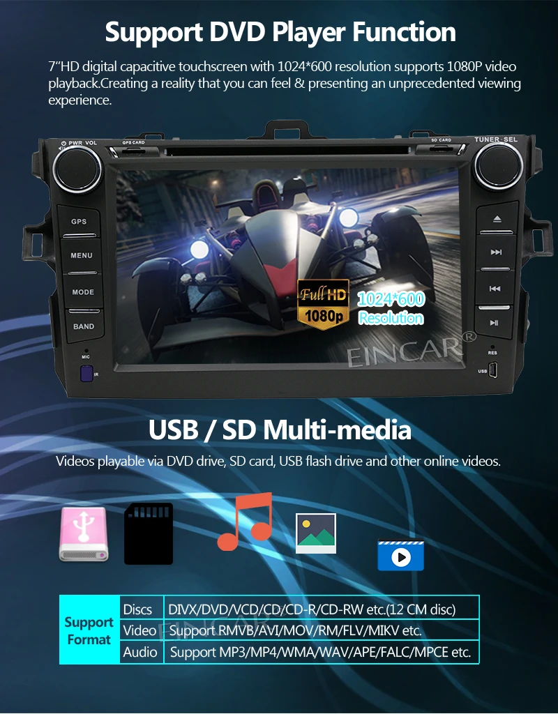 Flash Deal EinCar Octa Core Car Stereo GPS car DVD Player for Corolla Head Unit Double 2Din 7