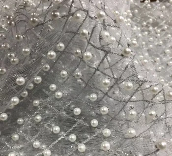 

150*100cm Fashion Print Beaded Tulle Fabric Wedding Party Decoration Mesh Fabric Sewing Baby girl prom dresses fabric