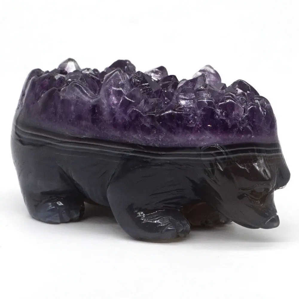 

Hedgehog Statue Natural Gemstone Amethyst Geode Agate Carved Figurine Decor3.5