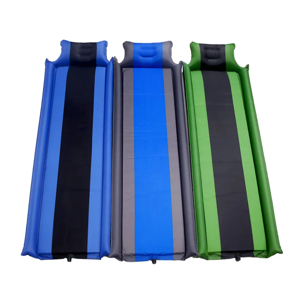 الذاتي نفخ مويستوريبروف التخييم حصيرة واحدة شخص المشي سميكة وسادة النوم السفر للطي الإسفنج في الهواء الطلق مع وسادة