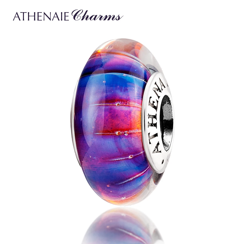 ATHENAIE Genuine Murano Glass 925 Silver Core Purple Dreamland Charms Bead Fit All European Bracelets Gift