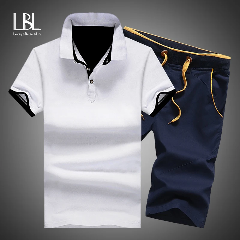 Mens Polo Shorts Sets Summer Cotton Button Polo Shirts Sets 2020 Mens ...