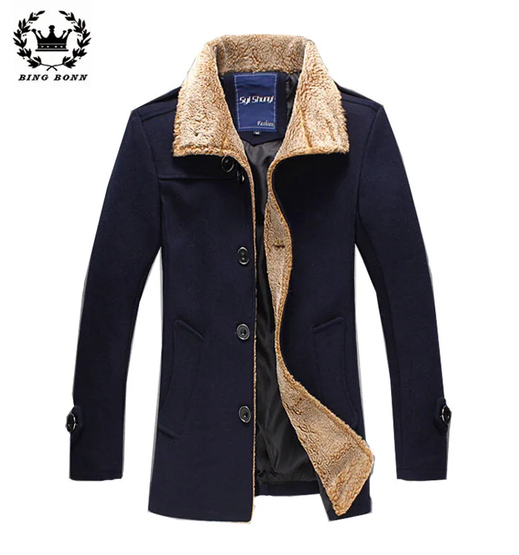 Fur Collar Wool Coat Men Plus Size Medium Long Men's Winter Woolen Coat