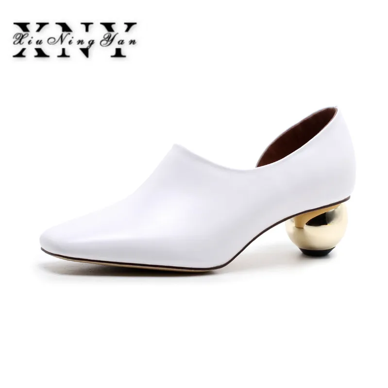 XIUNINGYAN Women Spring Pumps Fashion Genuine Leather Thick High Heeled Pointed Toe Comfortable Wedding Shoes Woman Party Pumps XIUNINGYAN Women Spring Pumps Fashion Genuine Leather Thick High Heeled Pointed Toe Comfortable Wedding Shoes Woman Party Pumps
