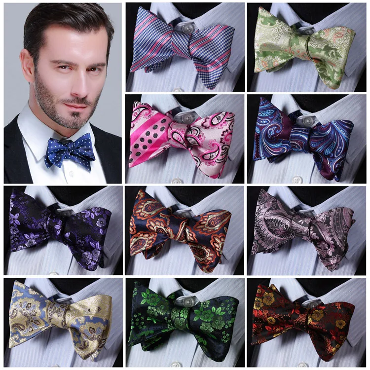 

Paisley Floral 100%Silk Jacquard Woven Men Classic Wedding Butterfly Self Bow Tie BowTie FG