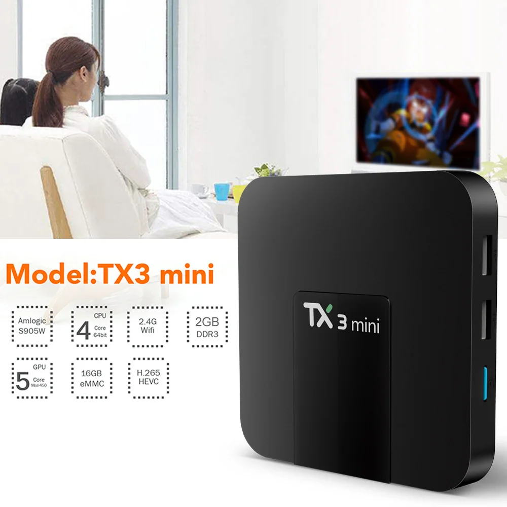 Смарт-ТВ коробка TX3 мини ТВ коробка Android 7,1 ТВ BOX Amlogic S905W 4 ядра H.265 Мини ПК, 2 Гб оперативной памяти, 16 Гб встроенной памяти, Dlna Wi-Fi LAN HD медиа-плеер