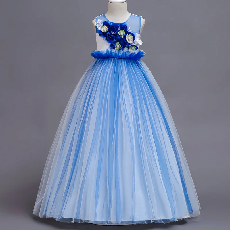 Красивое элегантное платье для свадебного банкета для девочек; коллекция года; пышные платья; платья для первого причастия; вечерние платья с наклейками для девочек - Цвет: bule