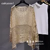 Cakucool Gold Lurex Summer Blouse Shirt Long Batwing Sleeve O-neck Hollow Out Knit Top Loose Bohemian Design Large Shirts Blusa ► Photo 1/6
