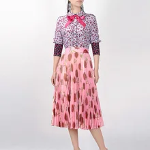 Женская Золотая пряжа юбка абстрактный цветочный принт Новая мода Высококачественная дизайнерская тонкая складчатая юбка Расширительная Нижняя