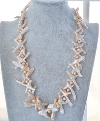 

HOT 0015226 50mm PINK CROSS BAROQUE KESHI REBORN PEARL NECKLACE 22