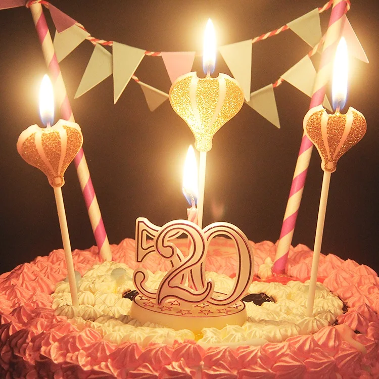 Birthday Party Supplies Glitter Hot Air Balloon Candle Cake Decoration