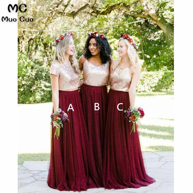 maroon bridesmaid dresses long
