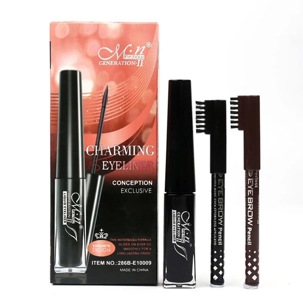 3Pcs/Set Liquid Eyeliner Set Eyebrow Brush Long Lasting Waterproof