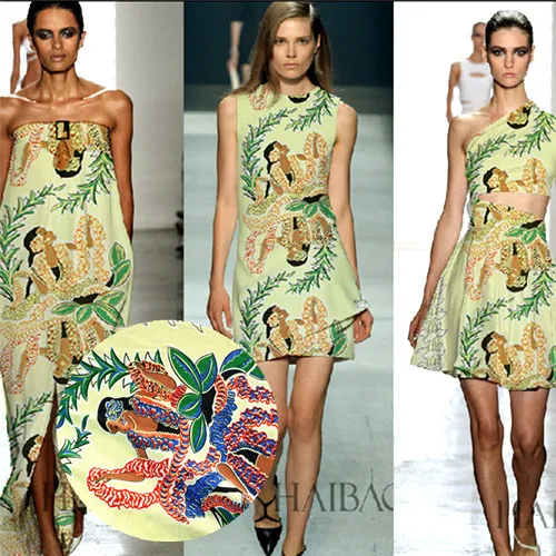 

Character print silk crepe de chine fabric 15mm fashion print dress apparel silk fabric wholesale silk cloth 114cm