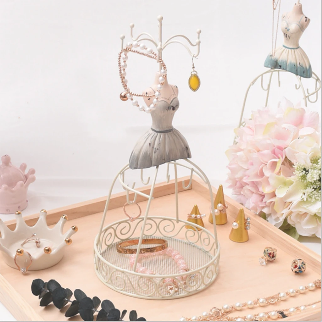 White Metal Wire Frame Vintage Mannequin Jewelry Display Stand Deep Blue