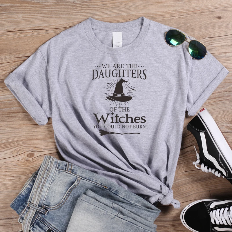 ONSEME/футболка с надписью «We Are The daughers Of The Witches» женские футболки на Хеллоуин базовые хлопковые футболки Harajuku, Графический Топ с изображением ведьмы