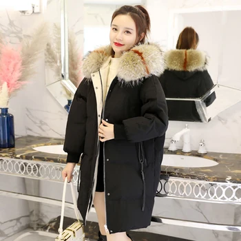 

Winter Promotion Down Jacket Women Hooded Parka 2018 New Mid Long Coats Korean Loose Big Fur Collar Overcoat Outerwear No466
