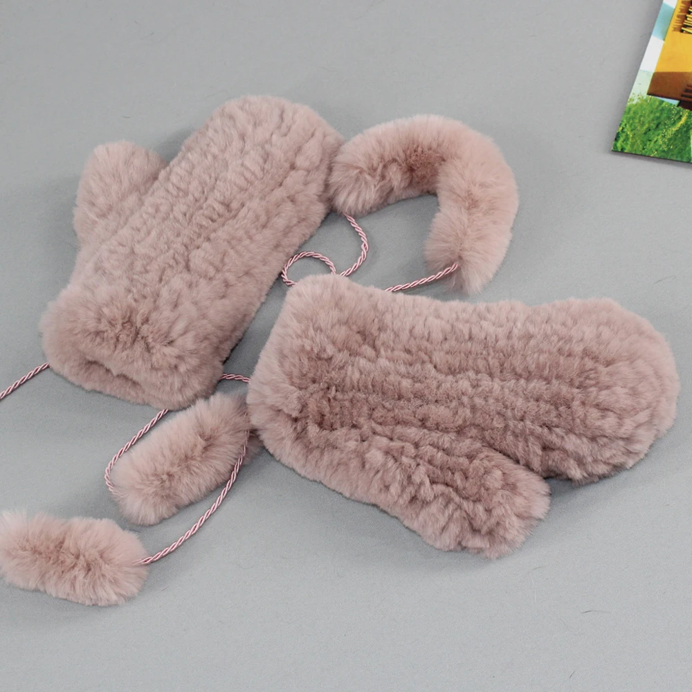 Hot Selling Good Elastic Women Winter Knitted Real Rabbit Fur Mittens100%Natural Real Rex Rabbit Fur Gloves Lady Fur Gloves