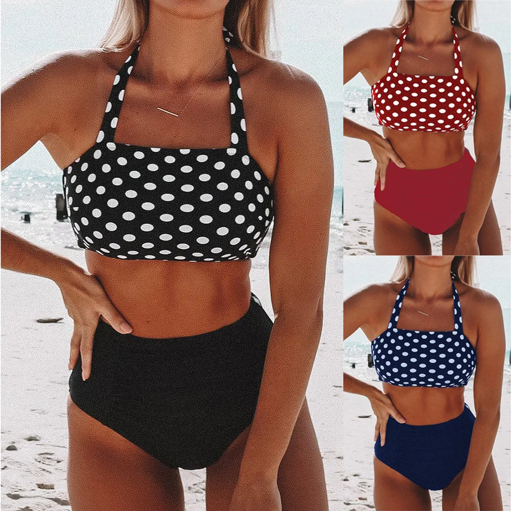 

Women Brazilian Bikini Set Swimwear Halter Vest Tops Swimsuit Beach Bathing Suit Set Push-Up Sexy Siamese Solid Bathing