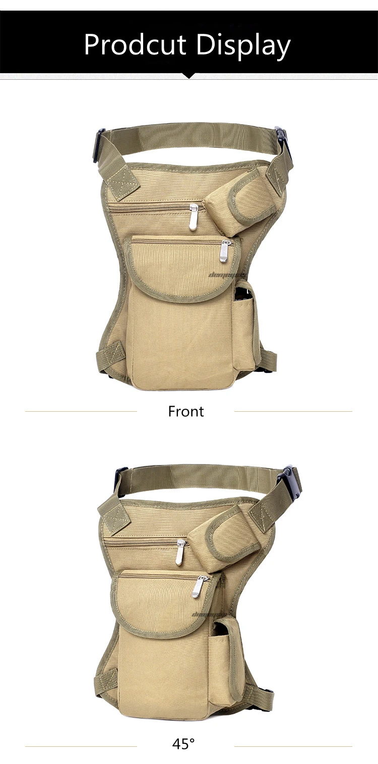 Men s Tactical Thigh Bag Multifunctional Outdoor Sport Zipper Bag Durable Canvas Leg Bag Khaki