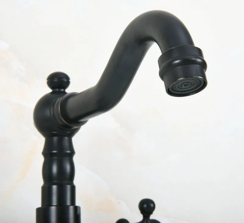 Oil Rubbed Bronze Dual Cross Handles Ceramic Base Bathroom Kitchen Basin Sink Faucet Mixer Tap Swivel Spout Deck Mounted mnf649