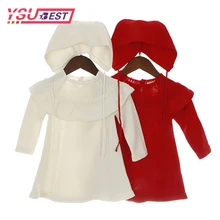 Новинка года, платье-свитер принцессы для девочек осенне-зимнее вязаное милое белое платье для малышей Детское платье по колено, платье для маленьких девочек