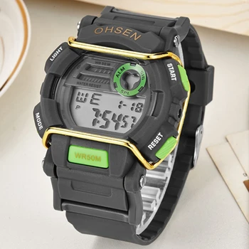 

OHSEN Fashion Brand Mens Digital LCD Sports Wristwatches Green Military Electronic Chronograph Male Watch Relogio Masculino Gift