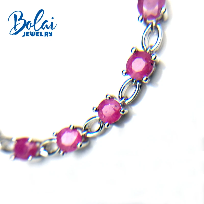 Bolaijewelry, натуральный индийский Рубин круглой огранки 5 мм 4ct драгоценный камень простой браслет из стерлингового серебра 925 пробы, хорошее ювелирное изделие для женщин