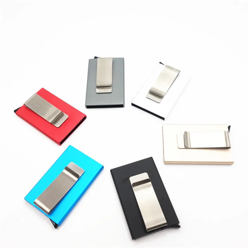 

Rfid Blocking Mens Womens Metal Credit Card Holder with Clip Aluminium Automatic Case to Protect Credit Cards Box Money Bag