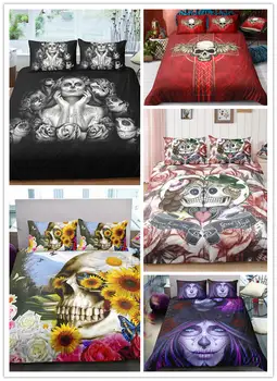 

3D Skull Printed Duvet Cover+Pillowcases cheap 3pc Bedding Sets Single Double Queen King Size