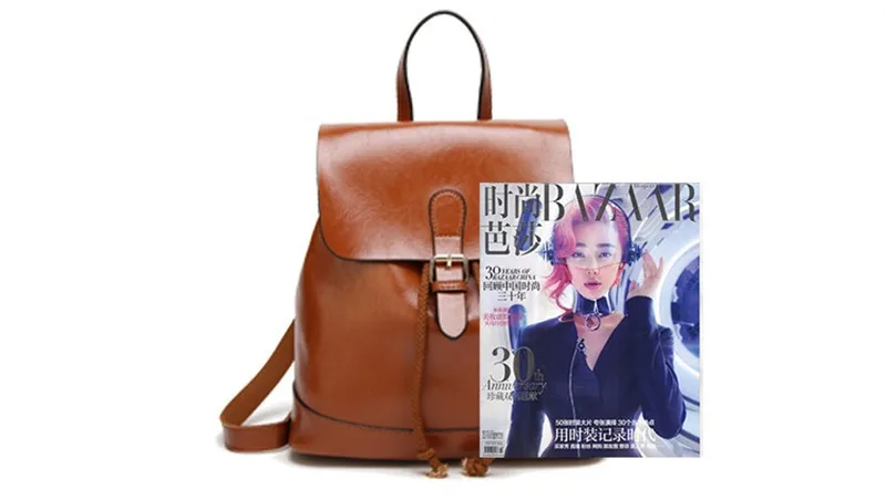 MJ Women PU Leather Backpack Female Travel Bag Solid Color Daypack Lady's Large Backpack Leather School Bag for Teenage Girls (23)