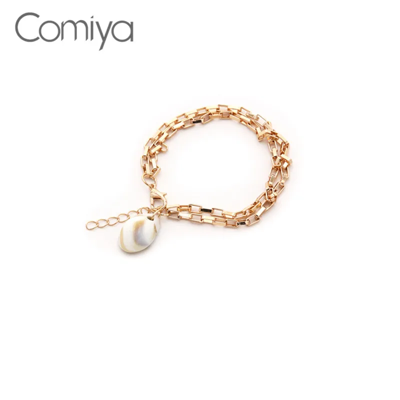 Браслеты Comiya золотого цвета для женщин, Pulseira Feminina, подвеска в виде ракушки, цинковый сплав, простой Индивидуальный Женский браслет, бижутерия - Окраска металла: Светло-желтый цвет