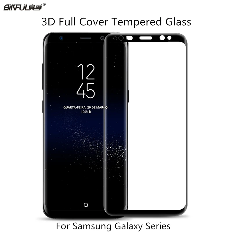 

BINFUL 0.26mm 9H 3D Curved Full Cover Tempered Glass For Samsung Galaxy S6 S7 edge S8 S9 Plus Note 8 9 Screen Protector Film