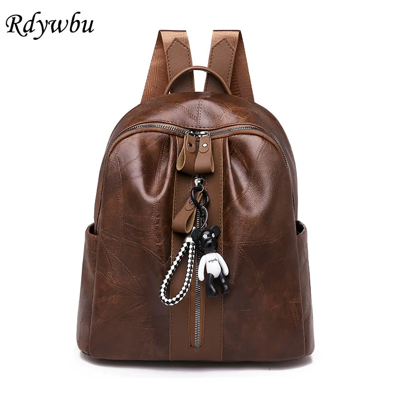 

Rdywbu Vintage Women Backpack Large Capacity School Backpack High Quality Girls Travel Rucksack Soft PU Leahter Mochila B694