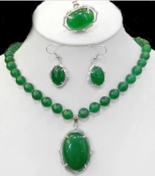 

$wholesale_jewelry_wig$ Natural Charming Green Jade Necklace Ring Earring Jewelry Sets