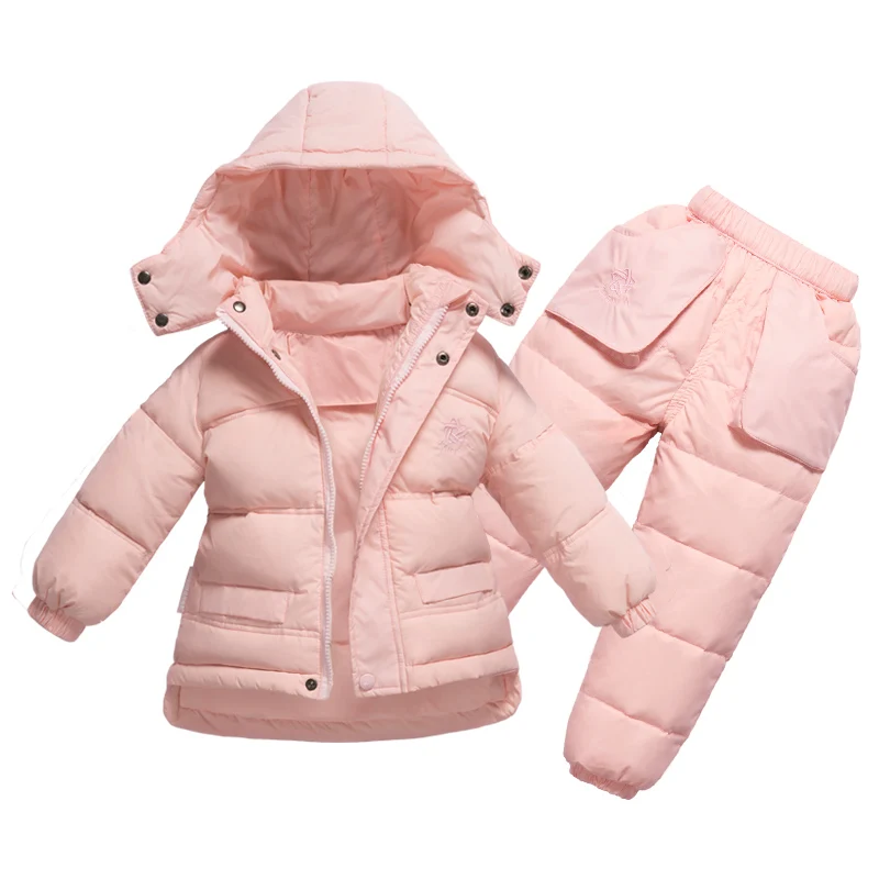 

Boy Girls Winter Down Clothing Sets High Quality -20 Degrees Hooded Feather Down Jackets For Children Outwear 1-7 Years