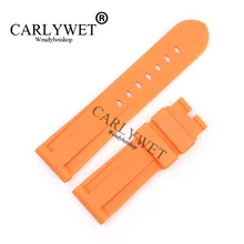 CARLYWET 24mm Orange Waterproof Silicone Rubber Replacement Wrist Watch Band Strap Belt Without buckle For Luminor 24mm silicone rubber watch band for sony smartwatch 2 sw2 dual brush 316l stainless steel buckle strap wrist belt bracelet black