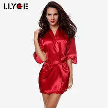 LLYGE женское сексуальное кимоно из искусственного шелка и сатина, халат, осенняя мода, короткий халат с поясом, ночная рубашка, Женская однотонная свободная одежда для сна
