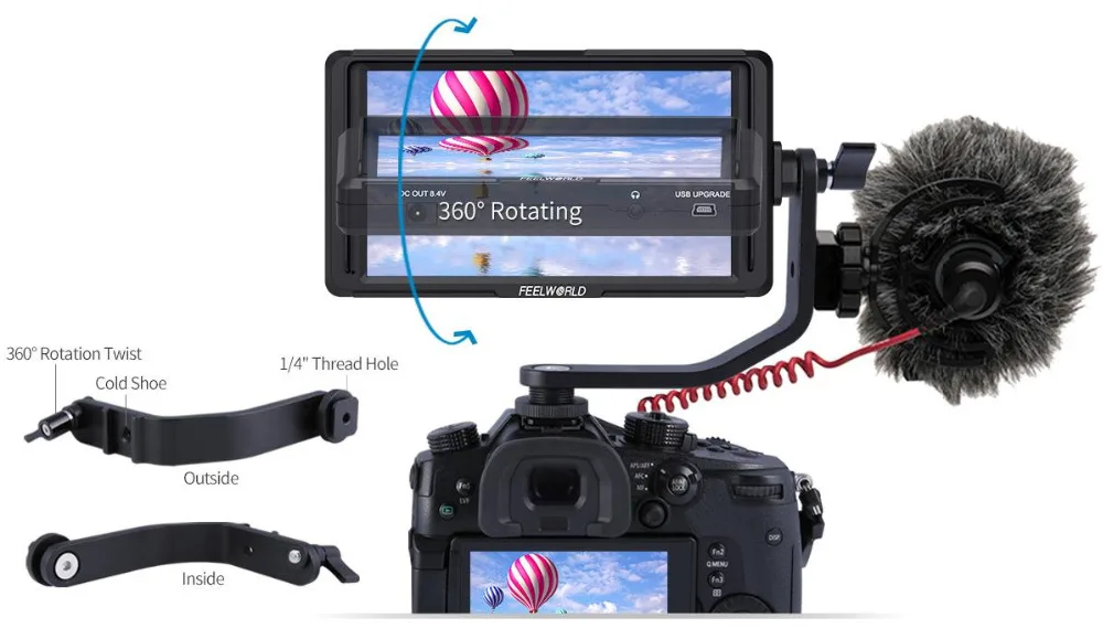 FEELWORLD F5 5 дюймов на камеру DSLR полевой монитор 4K HDMI ips Full HD 1920x1080 фокус помощь DC вход выход включает Наклонный рычаг