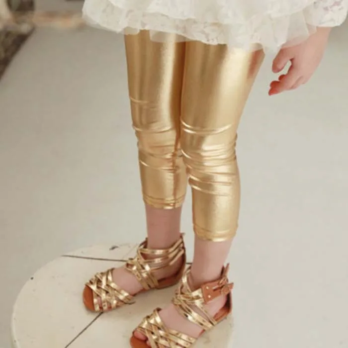 Штанишки для маленьких девочек, Новое поступление, детские леггинсы цвета металлик классические легинсы для танцев 2-7Y осенняя одежда для маленьких девочек - Цвет: gold