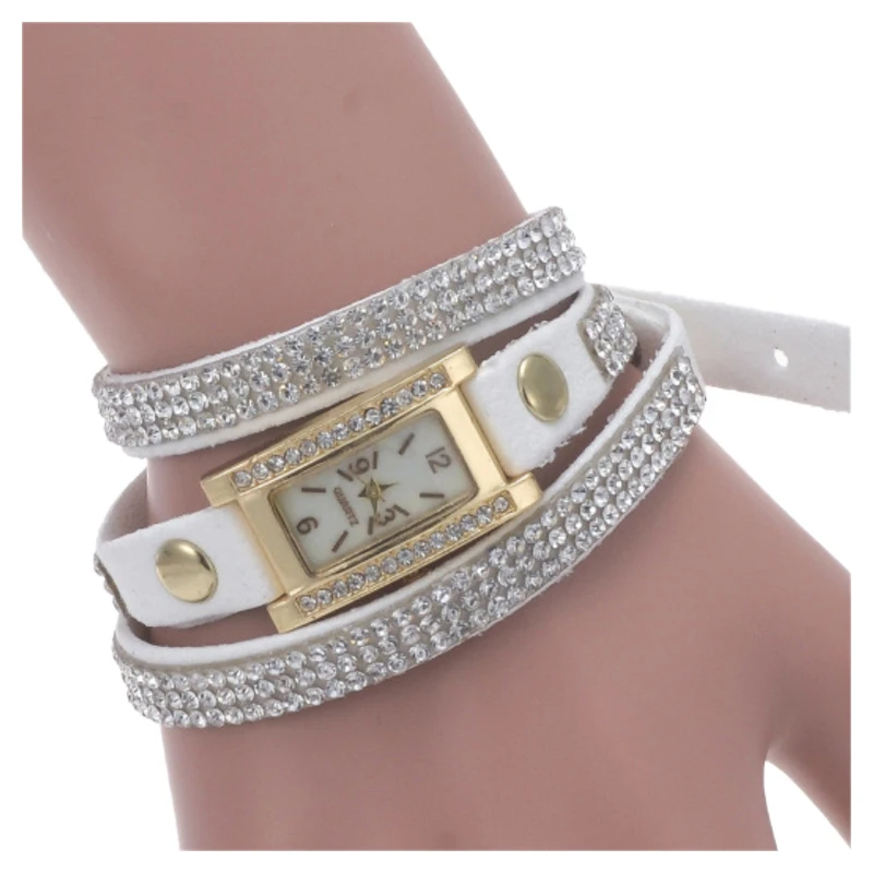 

Chic watch / ladies watch / quartz watch with crystal square bracelet (white)