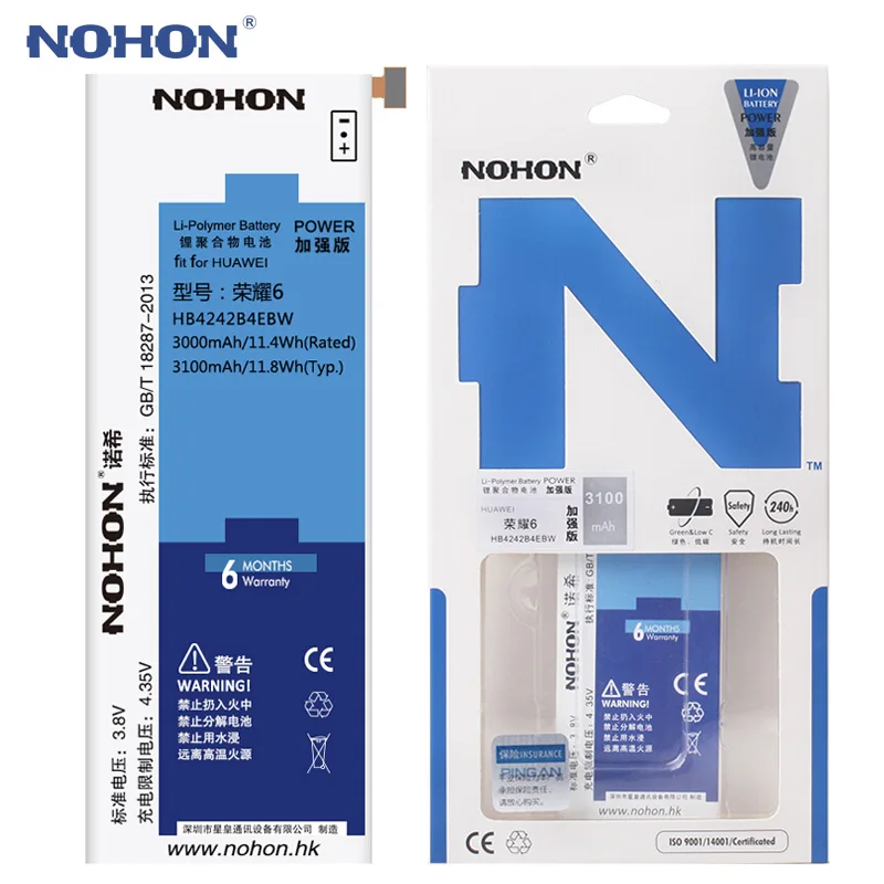 

Original NOHON Battery For Huawei Honor 6 7i 4X Shot X HB4242B4EBW Lithium Polymer Replacement Bateria 3100mAh Free Tools